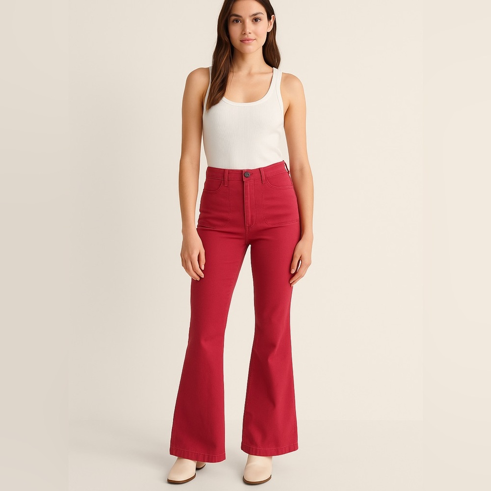Abercrombie & Fitch Red Flare Wide Leg Jeans Y2K Preppy